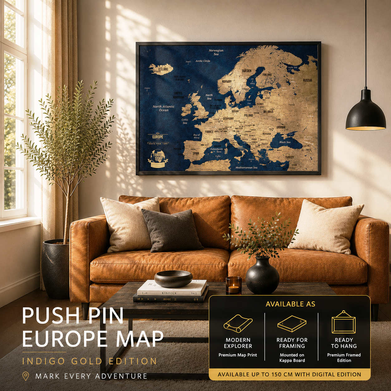 Push Pin Map of Europe – Indigo Gold - Image 2