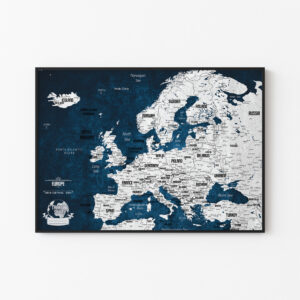 Blue and White Push Pin Map of Europe