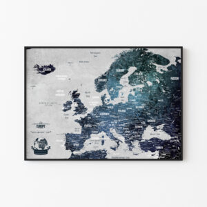 Nordic Blue Push Pin Map of Europe