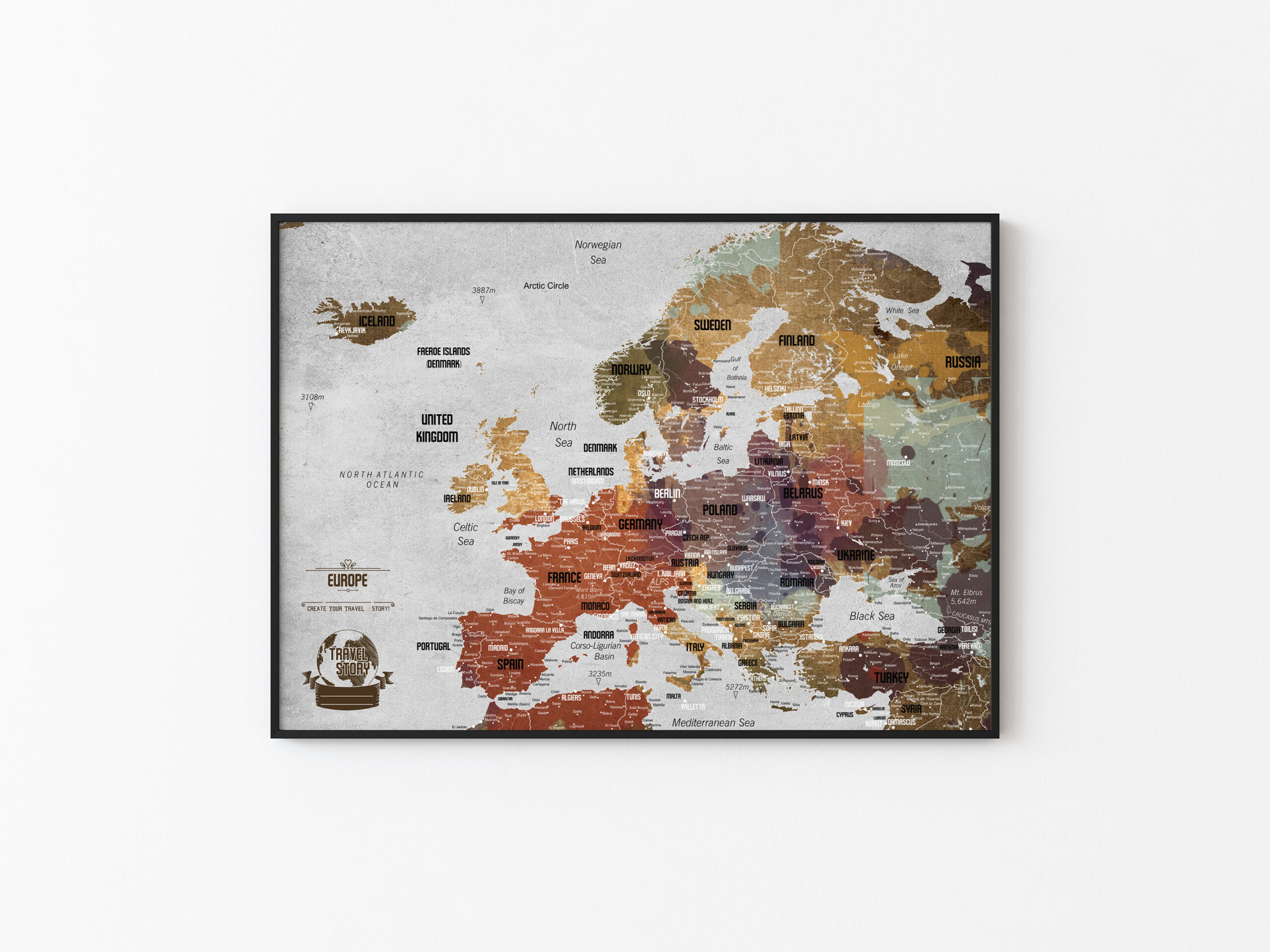 Multicolor Push Pin Map of Europe