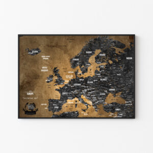 Old Gold Push Pin Map of Europe