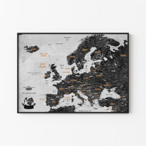 White Black Push Pin Map of Europe