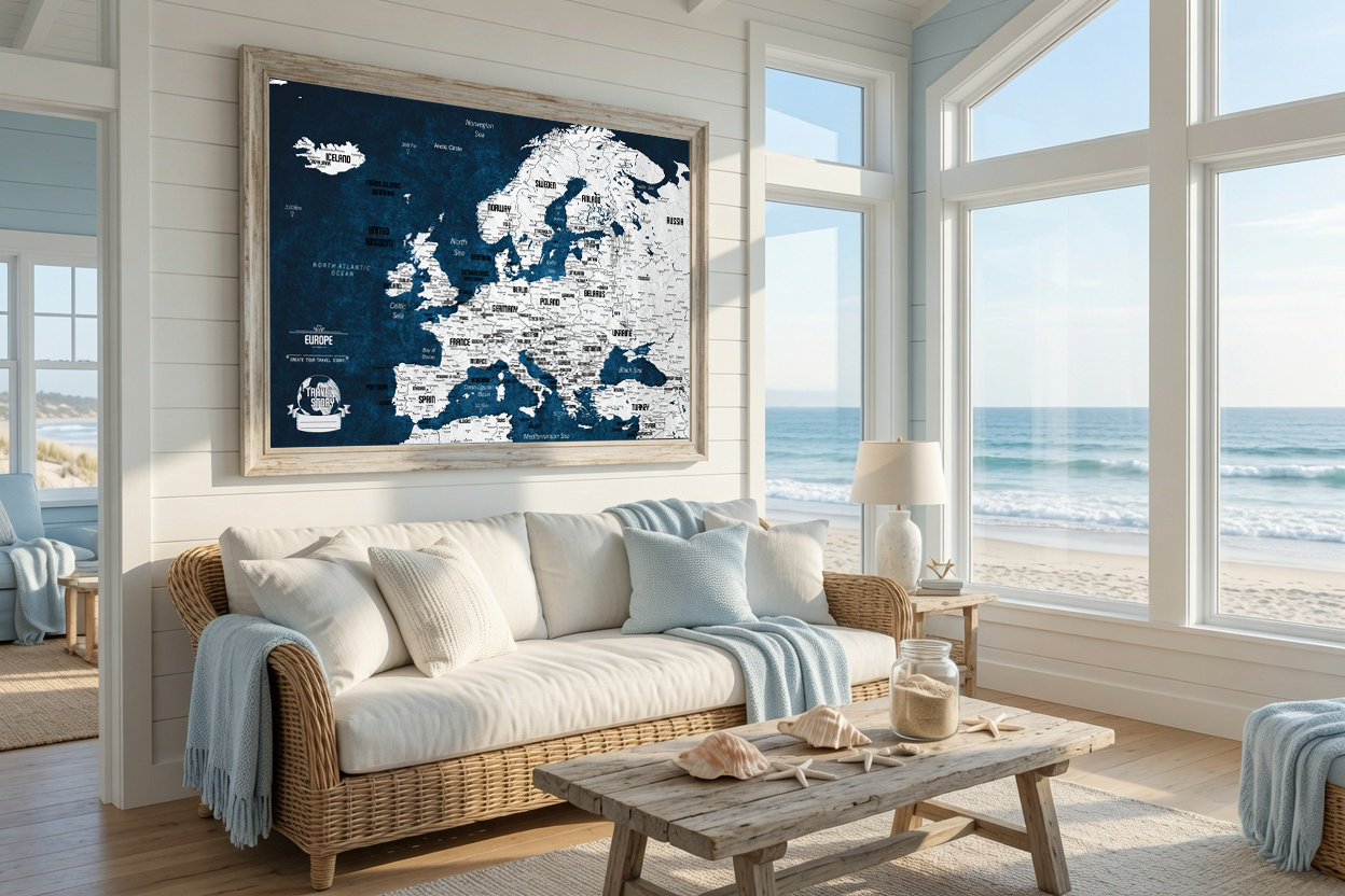 Push Pin Map of Europe – Blue & White - Image 2