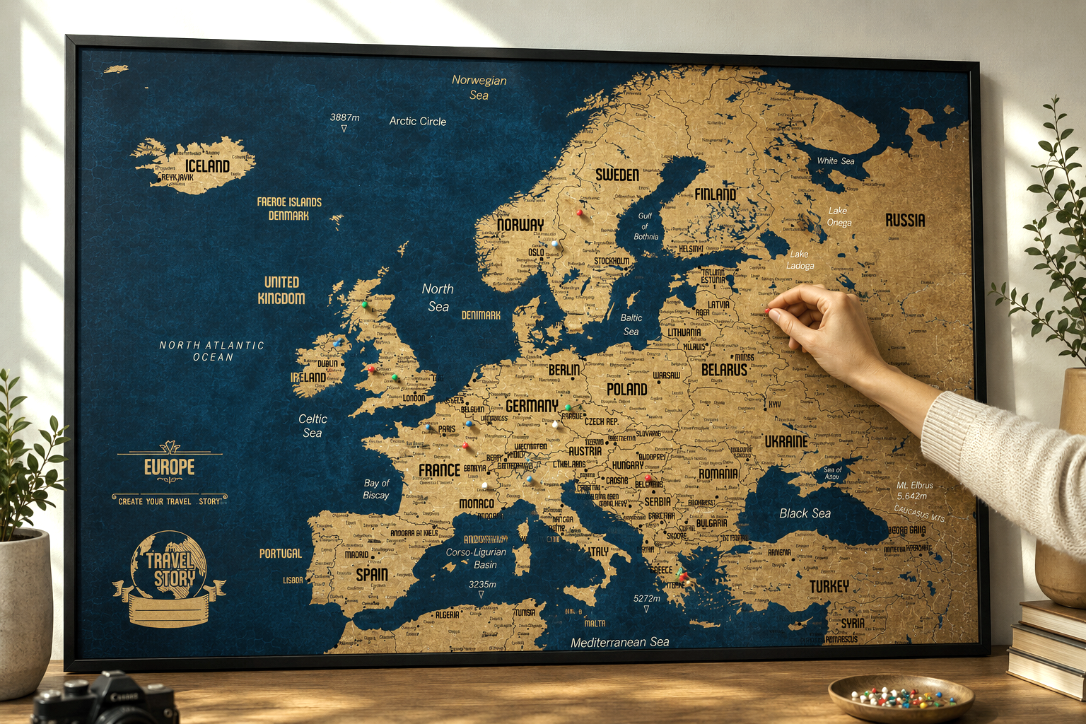 Push Pin Map of Europe – Indigo Gold - Image 3