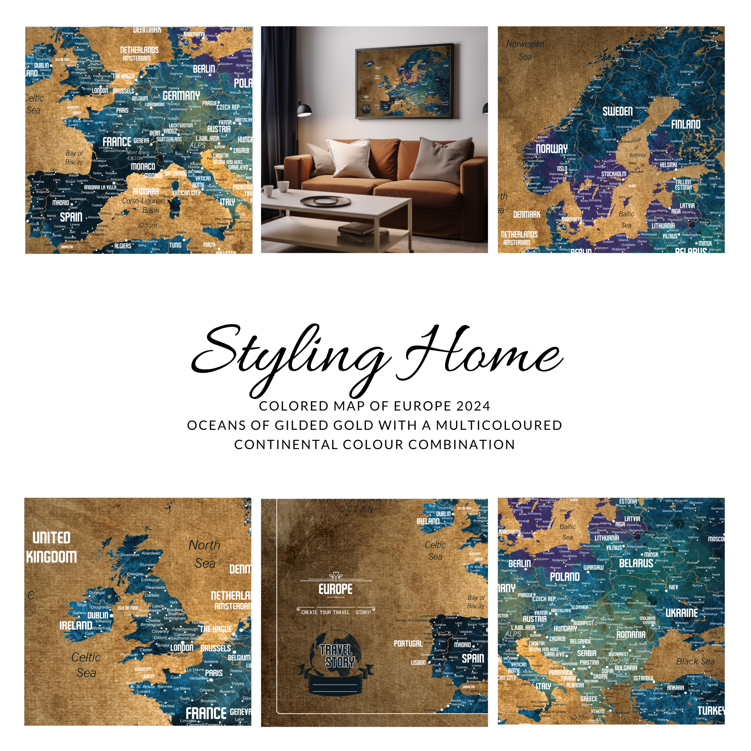 Push Pin Map of Europe – Old Gold Color - Image 5
