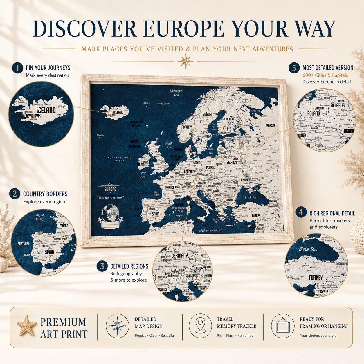 Push Pin Map of Europe – Blue & White - Image 3