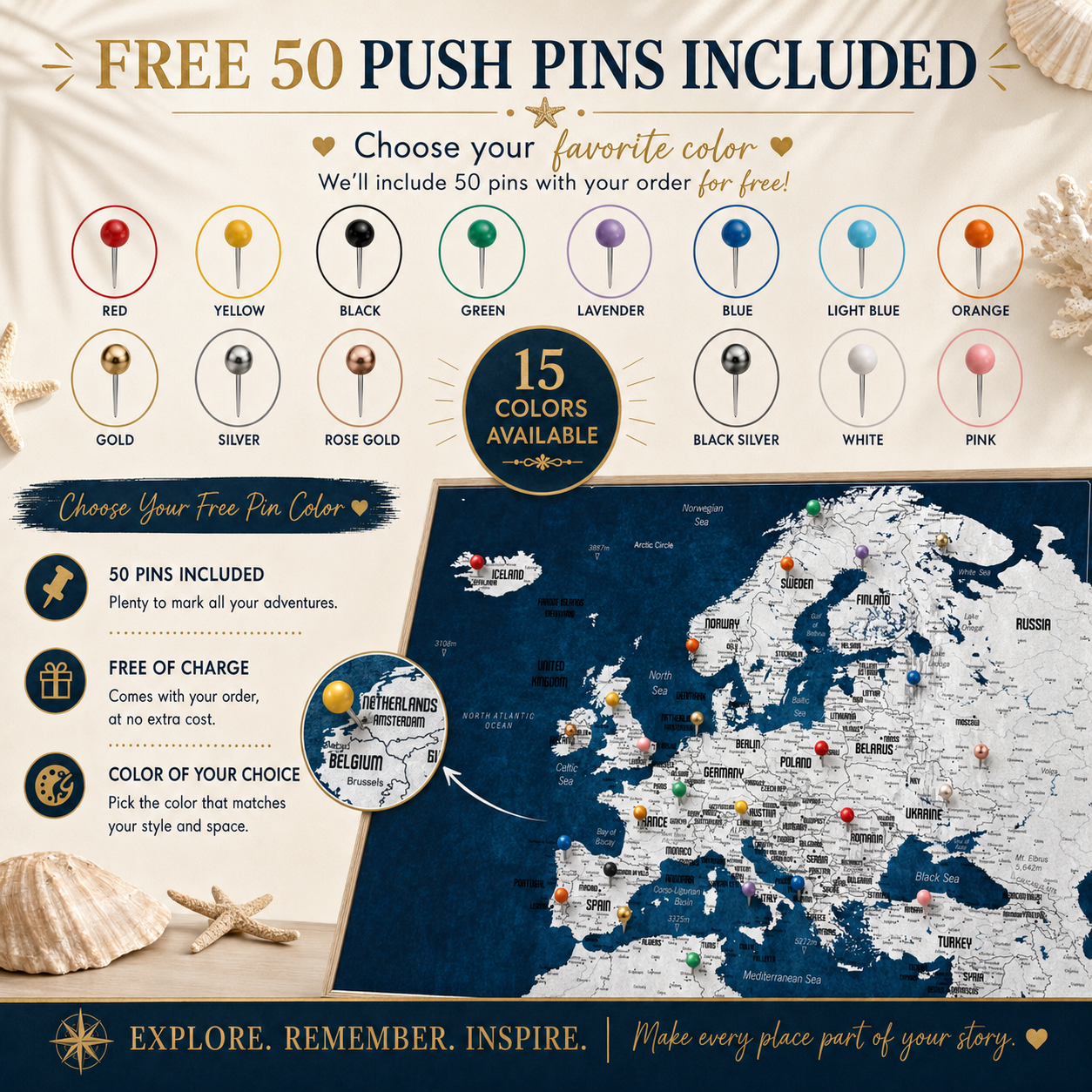 Push Pin Map of Europe – Blue & White - Image 7