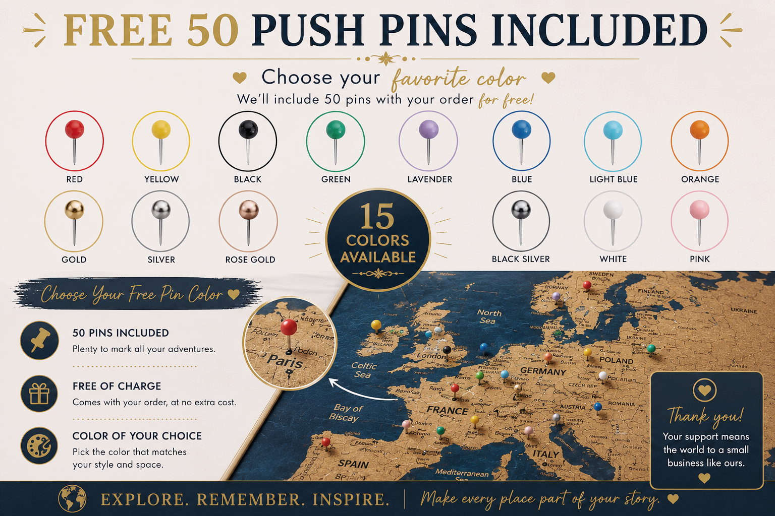 Push Pin Map of Europe – Indigo Gold - Image 8