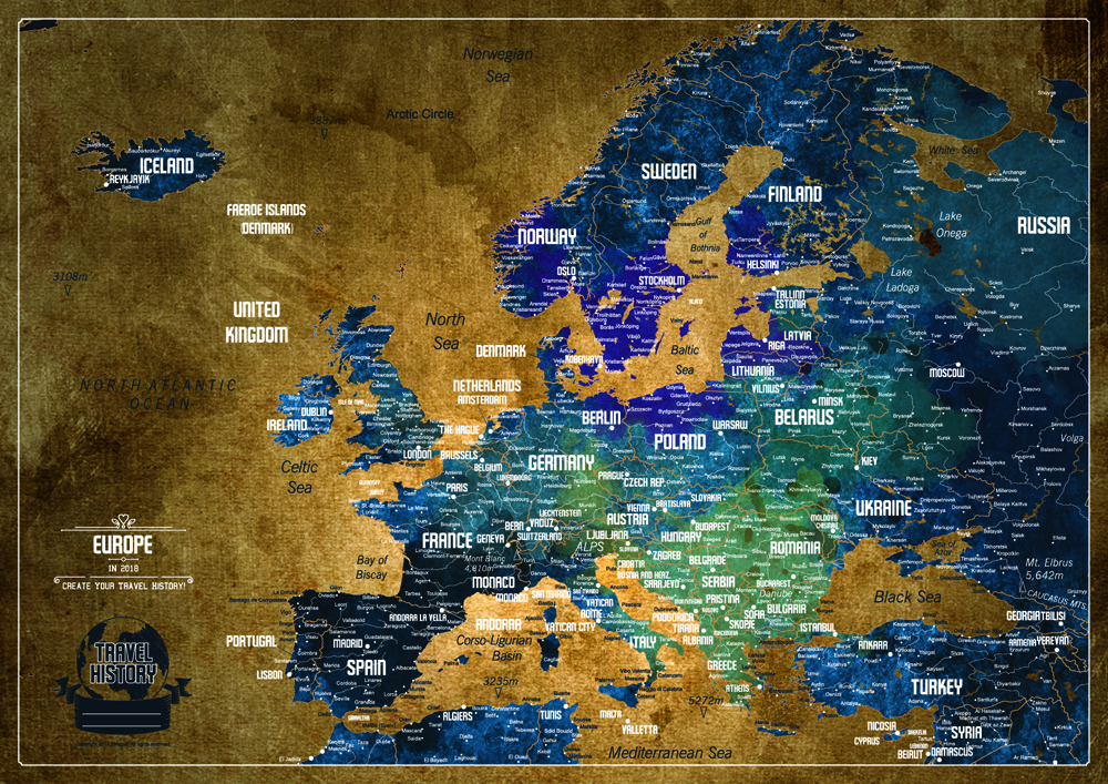 Push Pin Map of Europe – Old Gold Color - Image 10