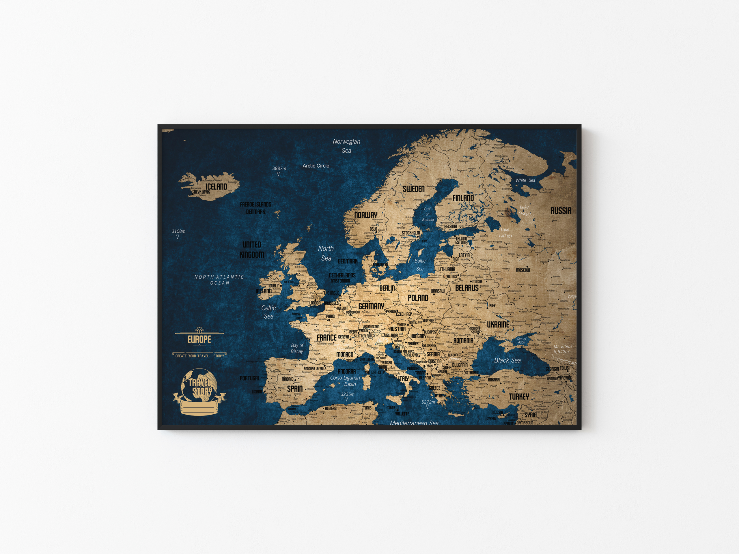 Push Pin Map of Europe – Indigo Gold