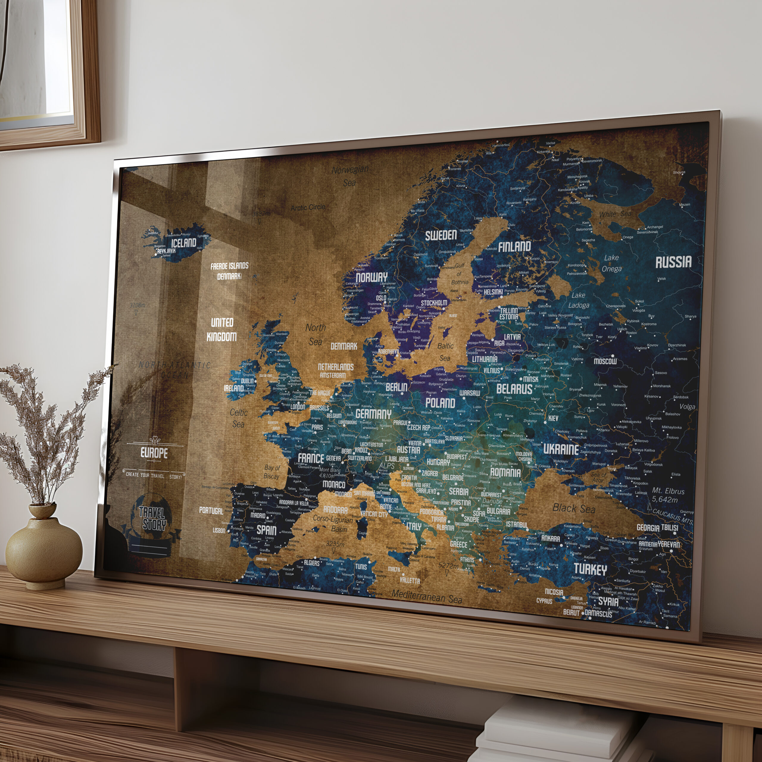 Push Pin Map of Europe – Old Gold Color - Image 2